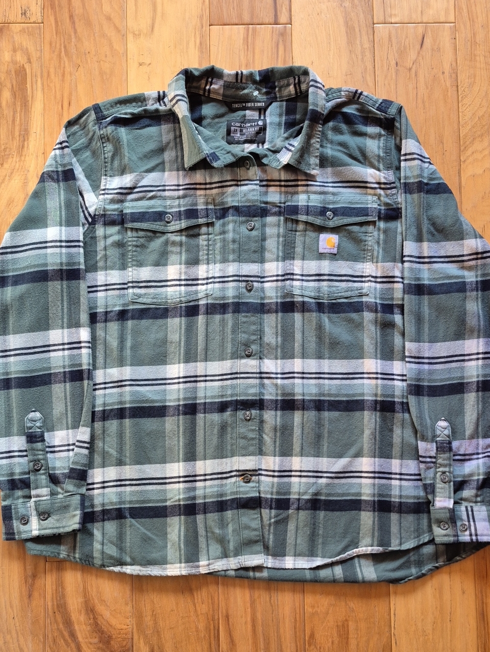 Carhartt Green Plaid Button-Up Work Shirt
